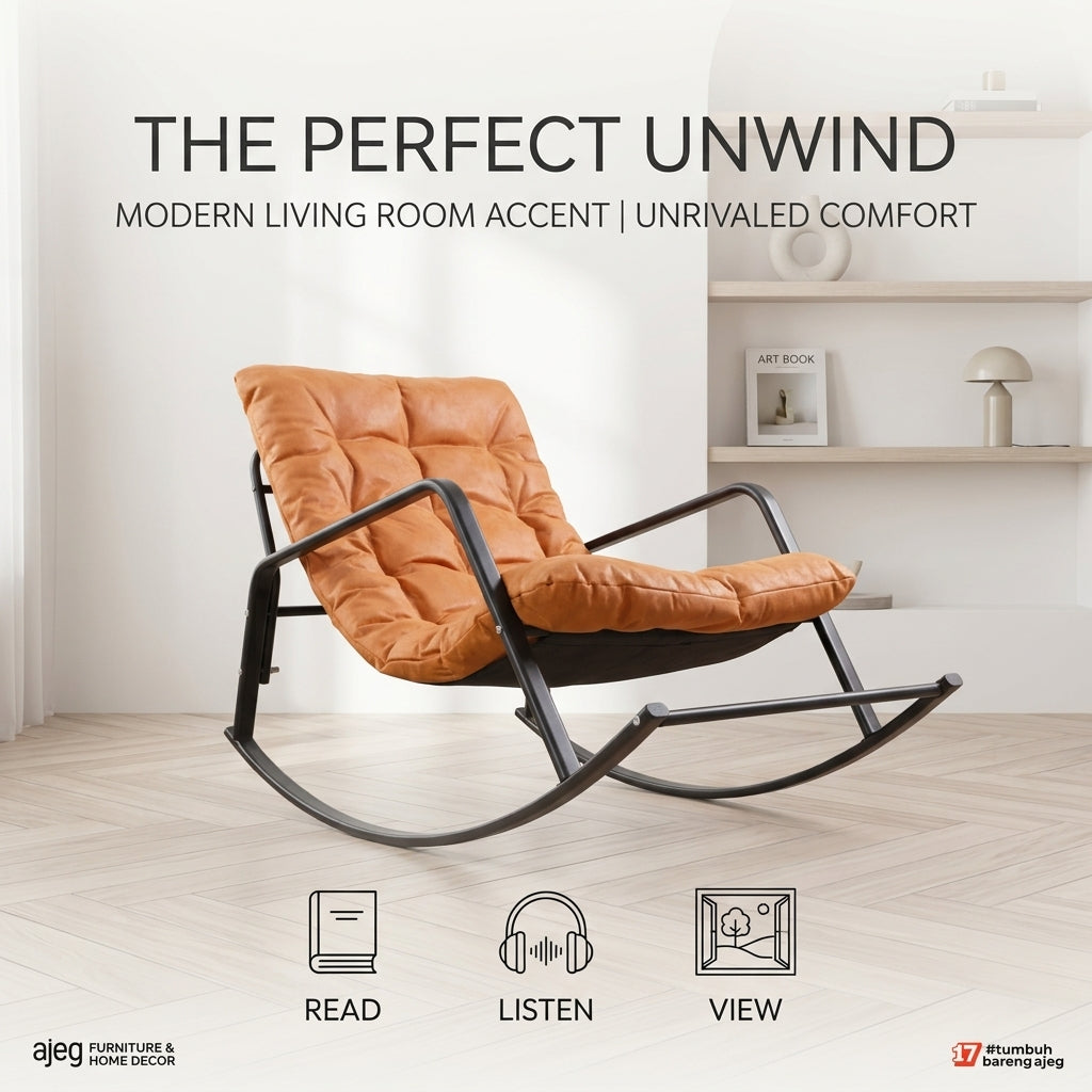 Kinami - Ajeg - Kursi Goyang Rocker Minimalis / Kursi Outdoor Untuk Balkon dan Teras Ruang Tamu - gambar 6