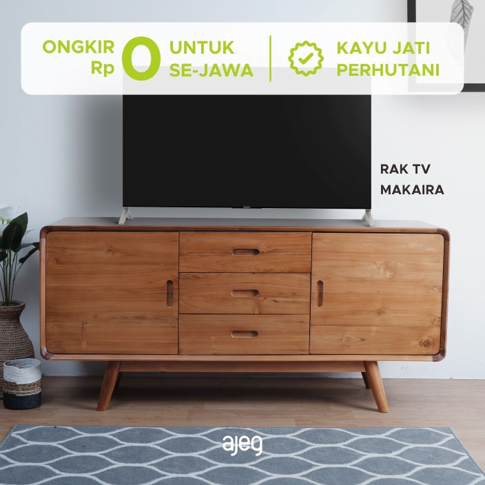 Rak TV Kayu Jati Perhutani Makaira Ajeg (Rak TV Minimalis) - gambar 1