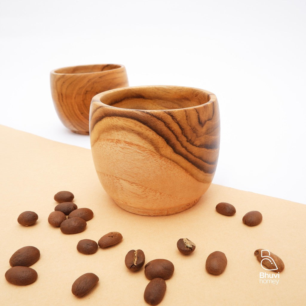 Set Cangkir + Coaster Kayu Jati Natural AESTETIK - gambar 2