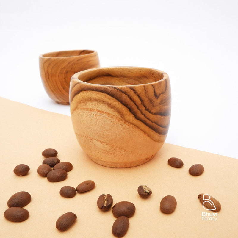 Set Cangkir + Coaster Kayu Jati Natural AESTETIK - gambar 2