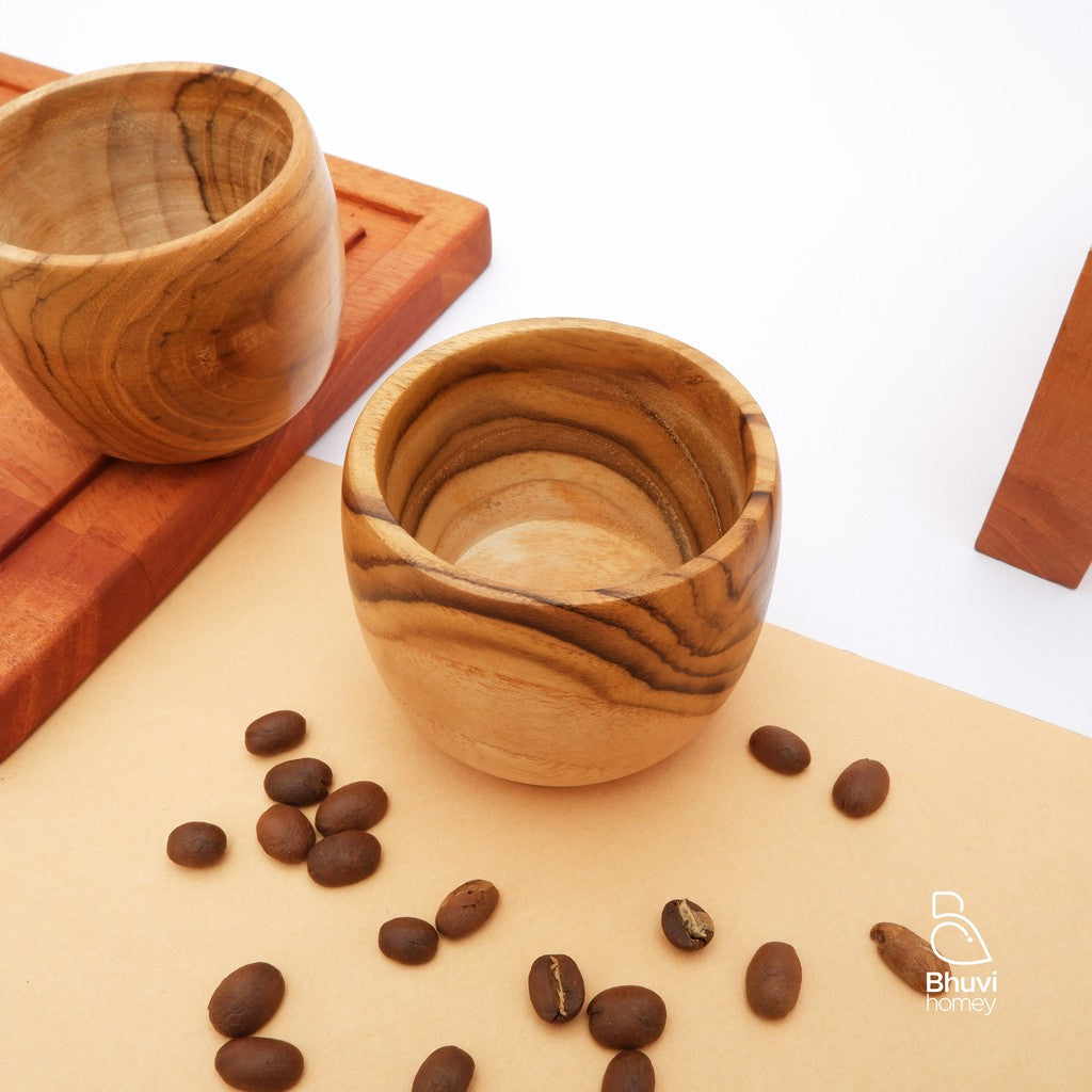 Set Cangkir + Coaster Kayu Jati Natural AESTETIK - gambar 3