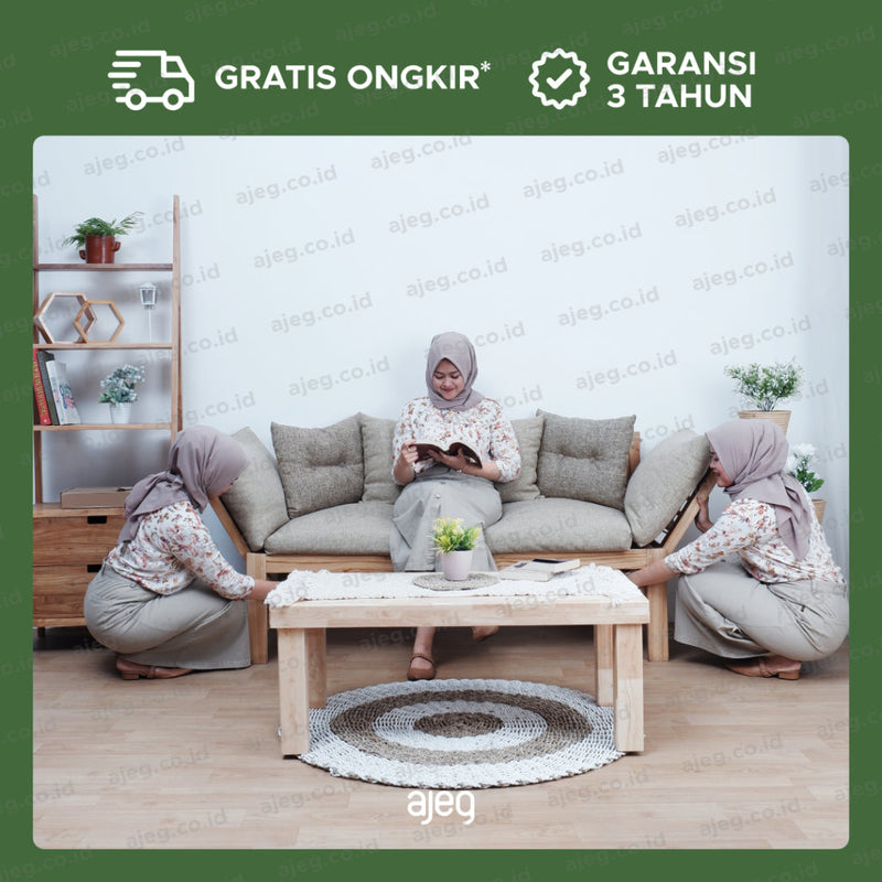 AJEG.CO.ID - Sofa Wooden 3 Seater Minimalis Moratta - gambar 1
