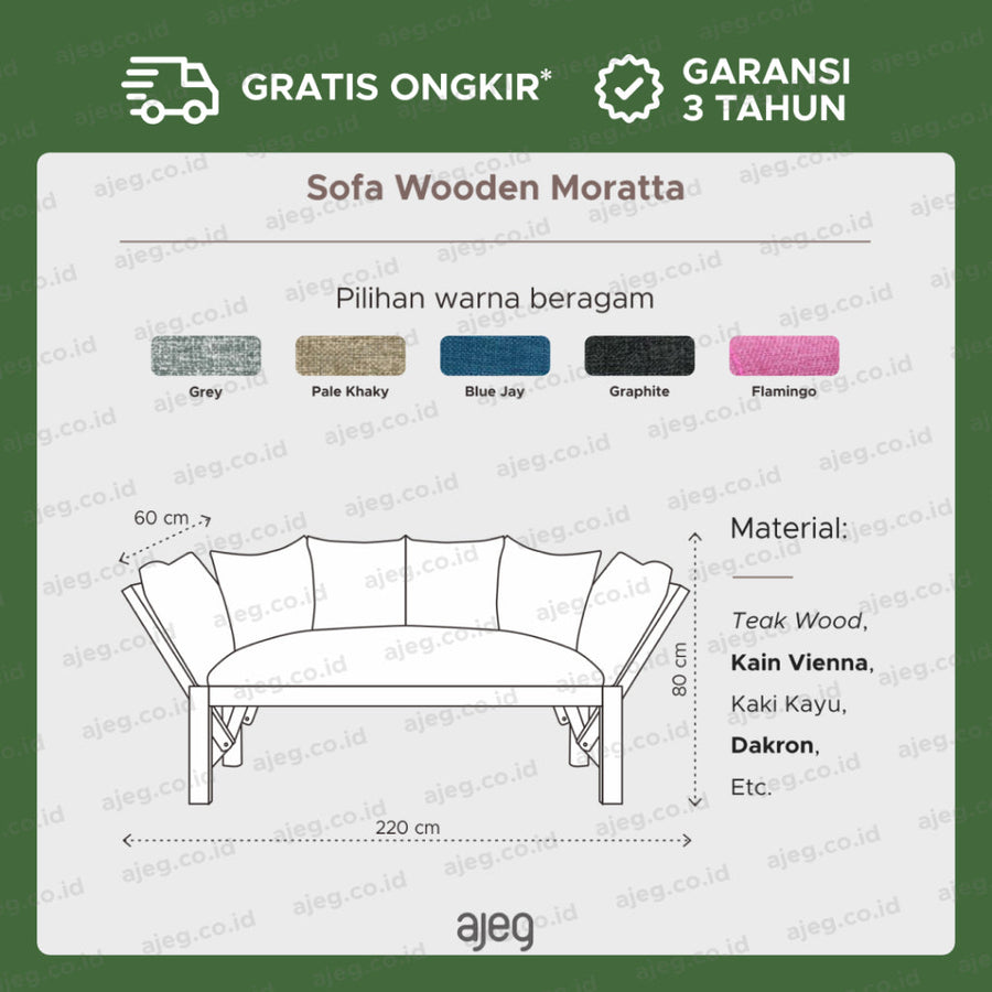 AJEG.CO.ID - Sofa Wooden 3 Seater Minimalis Moratta - gambar 8