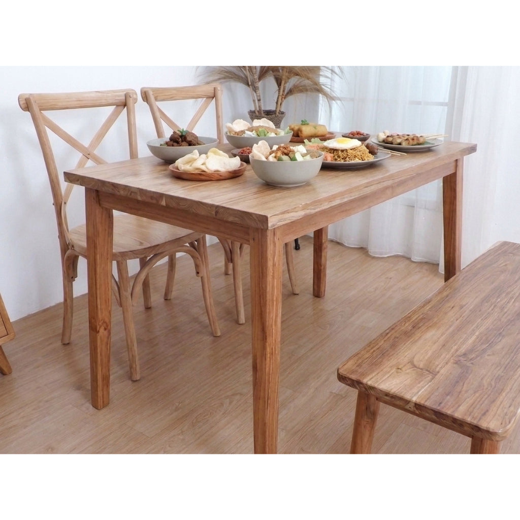Kagumi - Ajeg - Meja Makan Masato 2 Kursi + 1 Bench / Meja Makan Kayu Jati Minimalis Set Kursi dan Bangku Bench - gambar 7