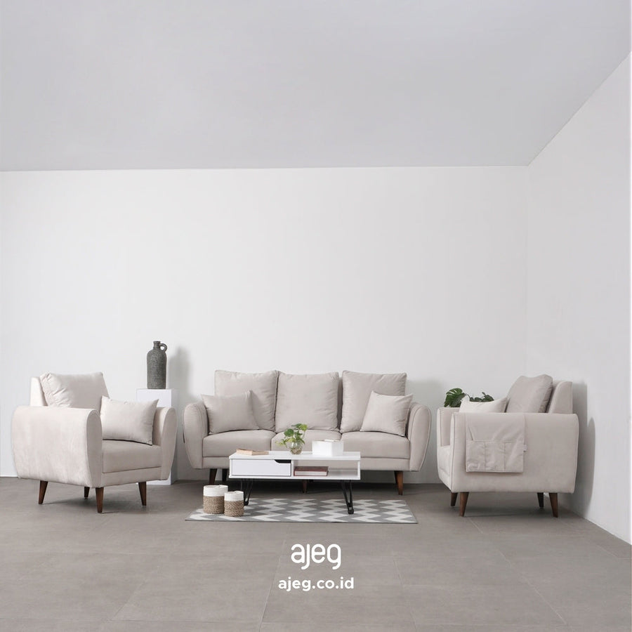 Kinami - Ajeg - Sofa Set 3-1-1 Seater Kobe Anti Cakar / Sofa Untuk Ruang Tamu Minimalis Modern / Kursi Empuk dan Santai Gaya Japandi - gambar 1