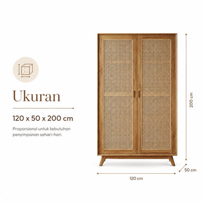 Kagumi - Ajeg - Lemari Pakaian 2 Pintu Model Swing Eiko / Lemari Kayu Ayun Tarik dan Dorong - gambar 5