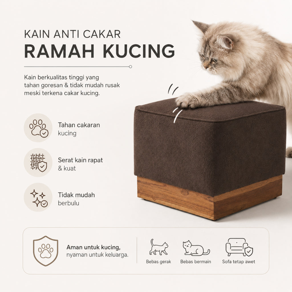 Kinami - Ajeg - Puff Sofa Empuk Minimalis Shizu Anti Cakar / Stool Bench Square / Kursi Bangku Serbaguna / Meja Tamu Coffee Table Ruang Tamu - gambar 2