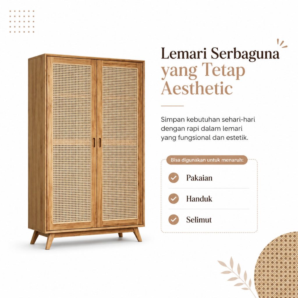 Kagumi - Ajeg - Lemari Pakaian 2 Pintu Model Swing Eiko / Lemari Kayu Ayun Tarik dan Dorong - gambar 4