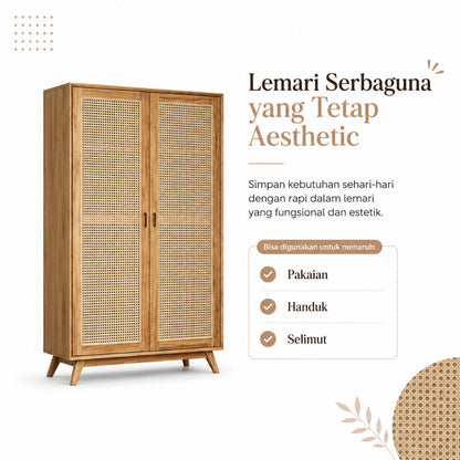 Kagumi - Ajeg - Lemari Pakaian 2 Pintu Model Swing Eiko / Lemari Kayu Ayun Tarik dan Dorong - gambar 4