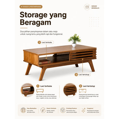 Kagumi - Ajeg - Meja Tamu Persegi Panjang Haruko / Coffee Table Minimalis - gambar 4