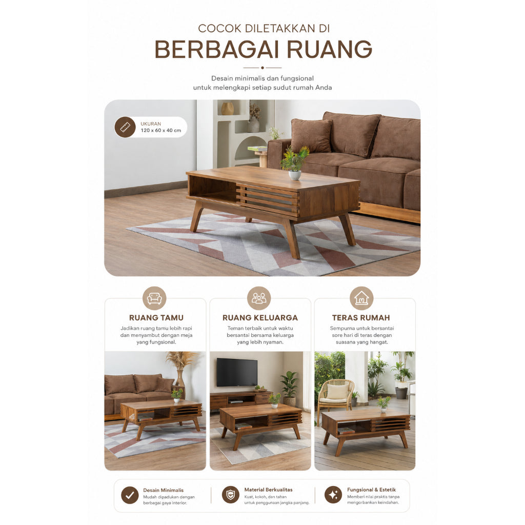 Kagumi - Ajeg - Meja Tamu Persegi Panjang Haruko / Coffee Table Minimalis - gambar 5