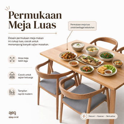 Kagumi - Ajeg - Meja Makan Koka / Meja Makan Kayu Jati Minimalis Set 4 Kursi - gambar 6