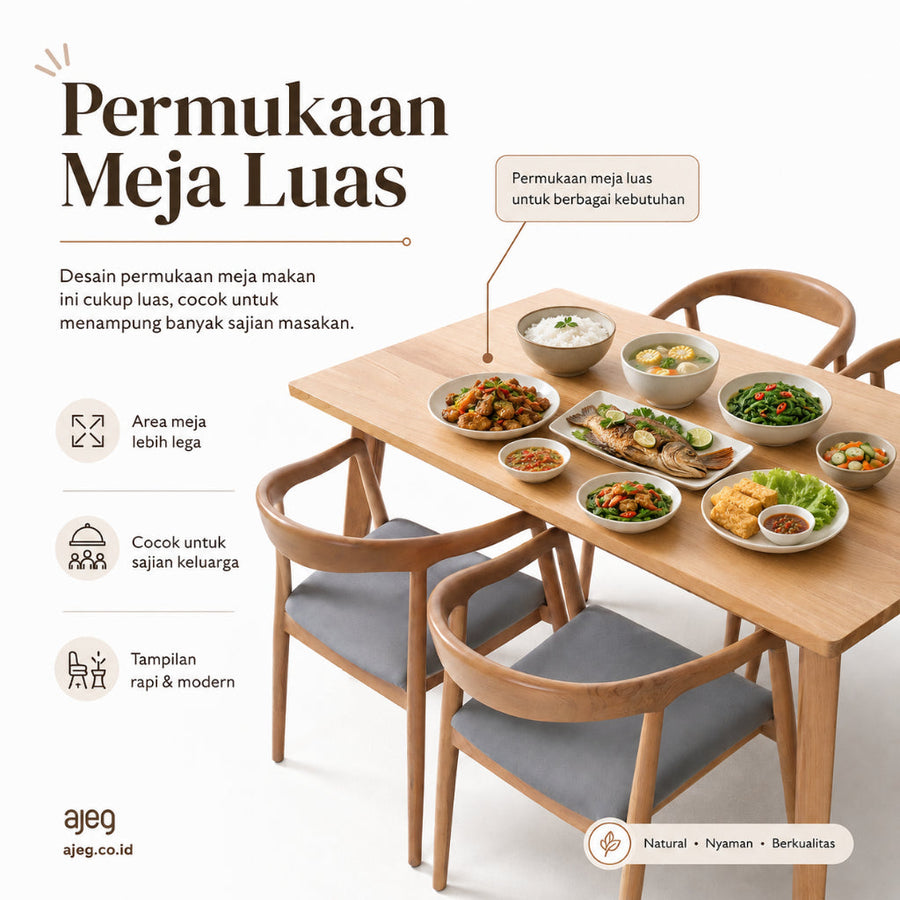 Kagumi - Ajeg - Meja Makan Koka / Meja Makan Kayu Jati Minimalis Set 4 Kursi - gambar 6