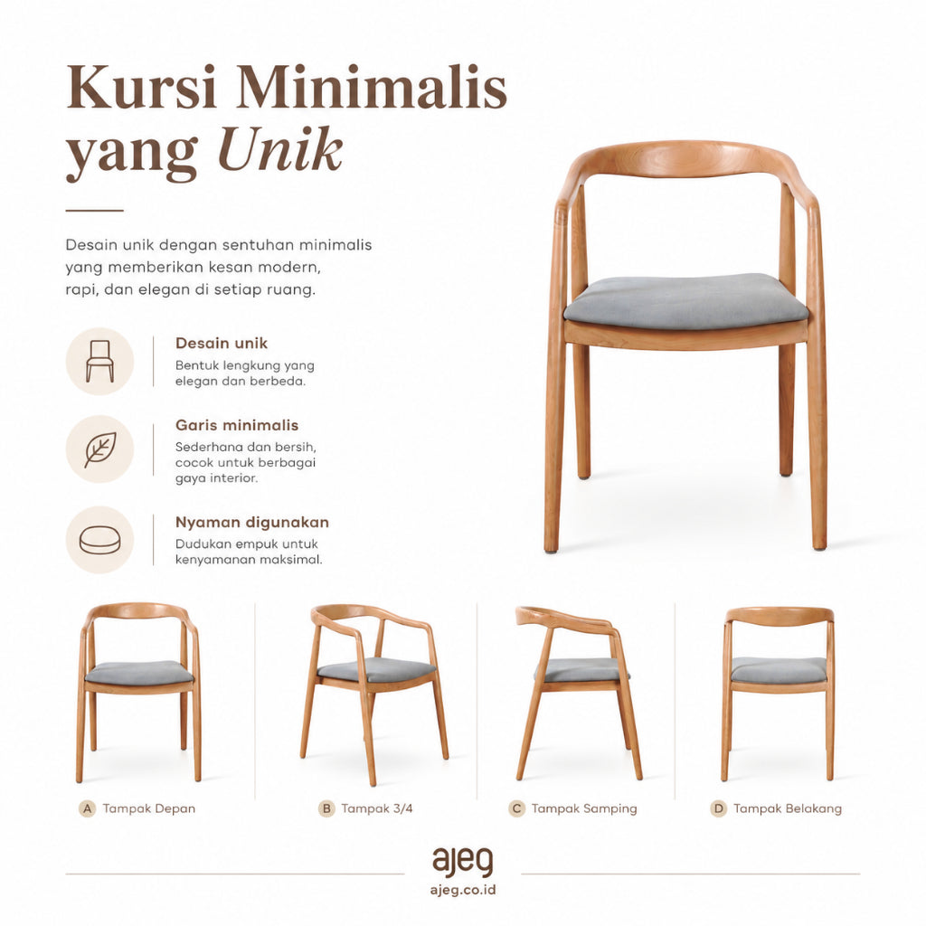 Kagumi - Ajeg - Meja Makan Koka / Meja Makan Kayu Jati Minimalis Set 4 Kursi - gambar 5