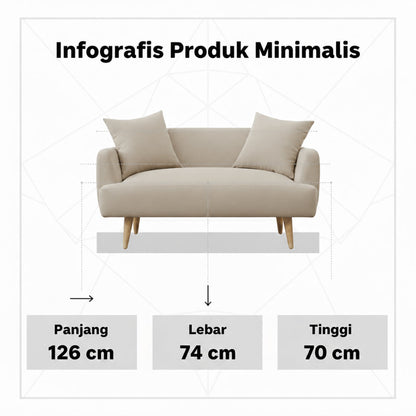 Kinami - Ajeg - Sofa 2 Seater Kanaba Tahan Air Water Repellent / Sofa Empuk Minimalis Untuk 2 Orang - gambar 4
