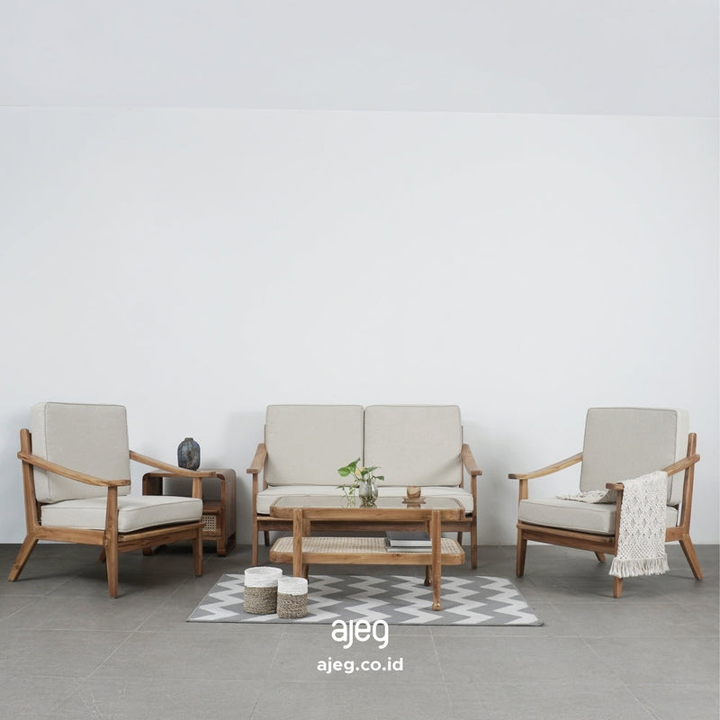 Kagumi - Ajeg - Kursi Teras Kurata 2-1-1 Seater Desain Retro / Kursi Set Kayu Dudukan Empuk Untuk Ruang Tamu Minimalis - gambar 1