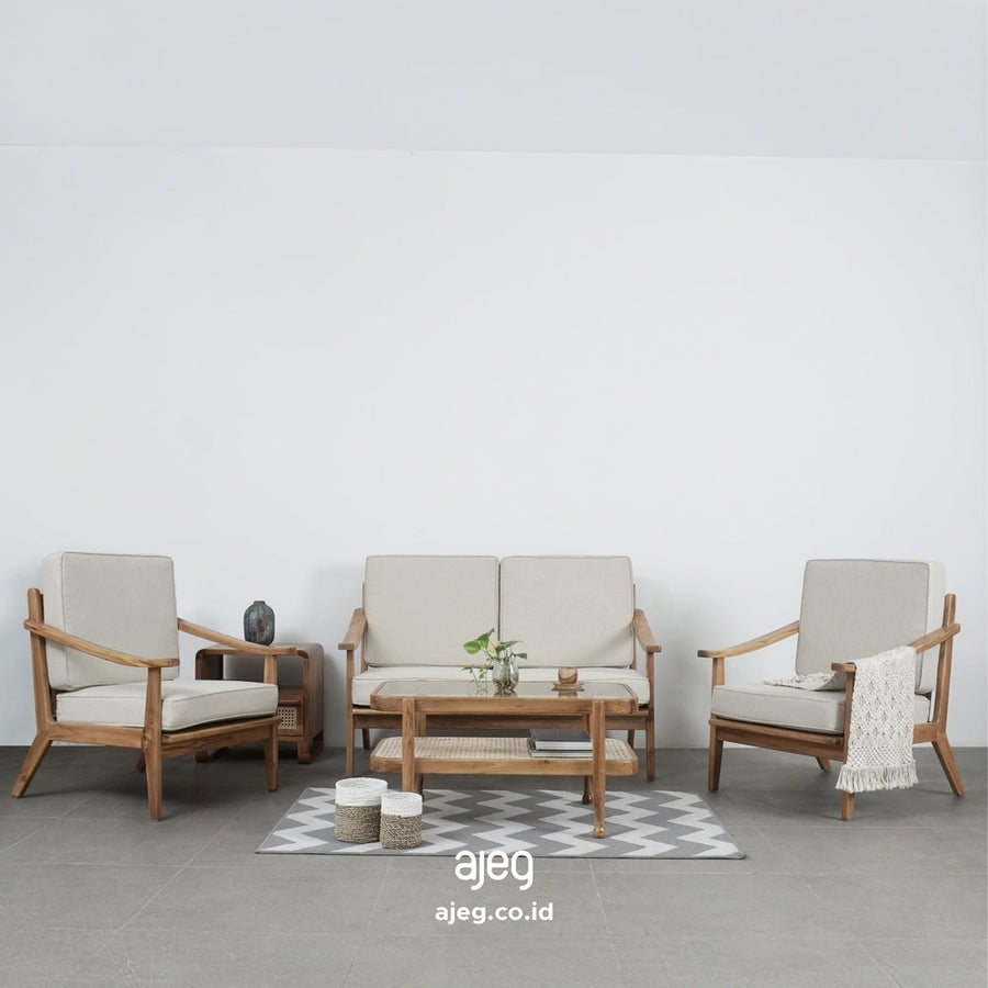 Kagumi - Ajeg - Kursi Teras Kurata 2-1-1 Seater Desain Retro / Kursi Set Kayu Dudukan Empuk Untuk Ruang Tamu Minimalis - gambar 1
