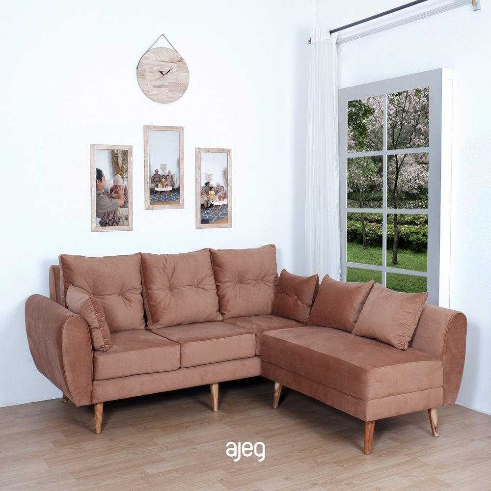 Kinami - Ajeg - Sofa 2 Seater Sudut Kobe Variasi Anti Cakar / Sofa 2 Dudukan Selonjoran dan Lesehan Minimalis Modern / Kursi Empuk Ruang Tamu Aesthetic Gaya Japandi Minimalis Modern Empuk dan Santai Untuk 2 Orang - gambar 1