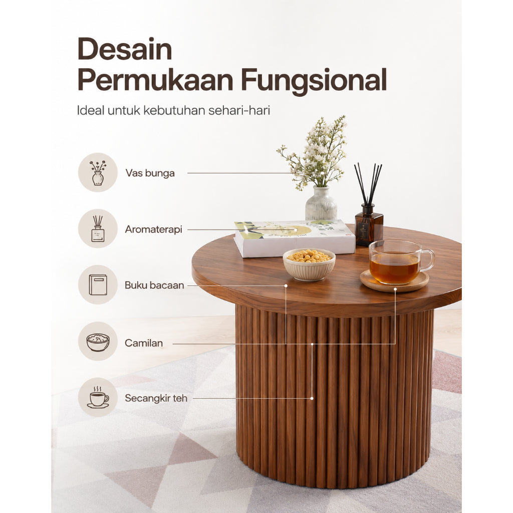 Kagumi - Ajeg - Meja Tamu Tamami Bulat / Coffee Table Minimalis Modern - gambar 2