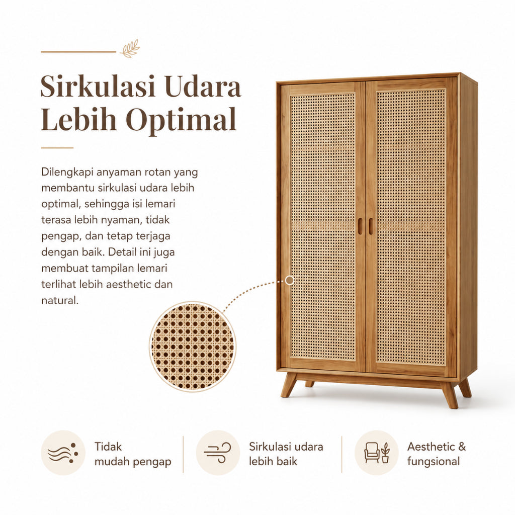 Kagumi - Ajeg - Lemari Pakaian 2 Pintu Model Swing Eiko / Lemari Kayu Ayun Tarik dan Dorong - gambar 3
