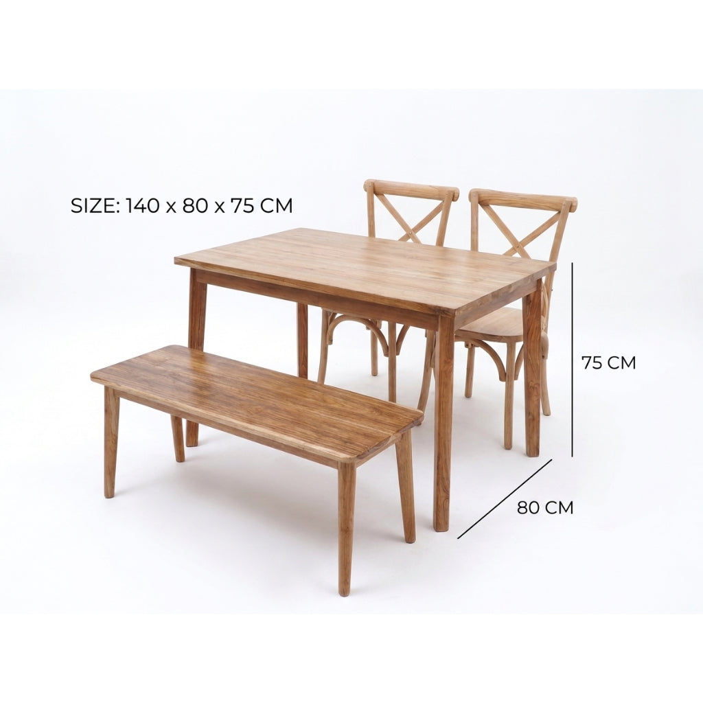 Kagumi - Ajeg - Meja Makan Masato 2 Kursi + 1 Bench / Meja Makan Kayu Jati Minimalis Set Kursi dan Bangku Bench - gambar 6