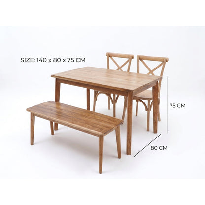 Kagumi - Ajeg - Meja Makan Masato 2 Kursi + 1 Bench / Meja Makan Kayu Jati Minimalis Set Kursi dan Bangku Bench - gambar 6