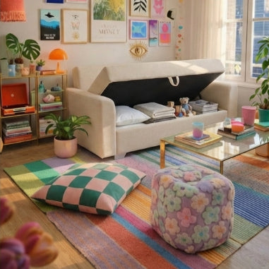 Kinami - Ajeg - Sofa Storage Box Narumi / Sofa 2 Seater Anti Cakar / Stool Bench Minimalis 2 Dudukan dengan Penyimpanan - gambar 2