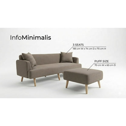 Kinami - Ajeg - Sofa 3 Seater Sudut Kanaba Tahan Air Water Repellent / Sofa 3 Dudukan / Sofa Empuk Selonjoran Santai  Minimalis Desain Modern Untuk 3 Orang - gambar 2