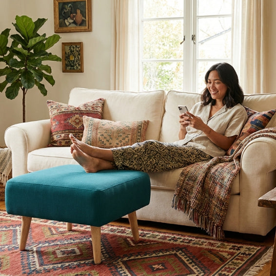 Kinami - Ajeg - Puff Sofa Kanaba Tahan Air Water Repellent Empuk Minimalis Modern / Stool Bench Square / Kursi Bangku Serbaguna / Meja Tamu Coffee Table Ruang Tamu - gambar 3