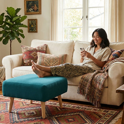 Kinami - Ajeg - Puff Sofa Kanaba Tahan Air Water Repellent Empuk Minimalis Modern / Stool Bench Square / Kursi Bangku Serbaguna / Meja Tamu Coffee Table Ruang Tamu - gambar 3