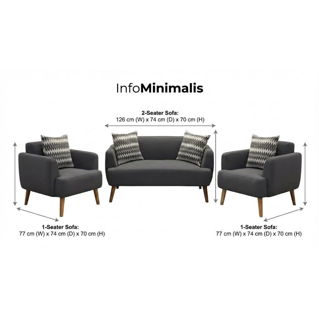 Kinami - Ajeg - Sofa Set 2-1-1 Seater Minimalis Kanaba Tahan Air Water Repellent / Sofa Set Empuk Santai Modern Gaya Japandi - gambar 4