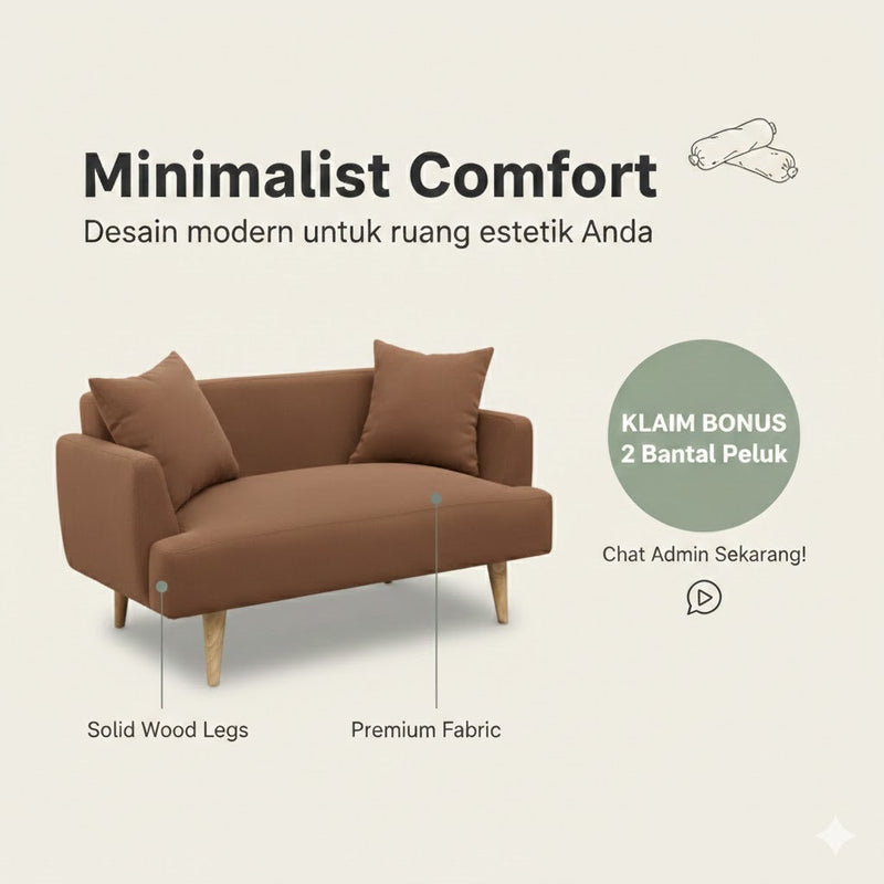 Kinami - Ajeg - Sofa 2 Seater Kanaba Tahan Air Water Repellent / Sofa Empuk Minimalis Untuk 2 Orang - gambar 2