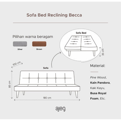 Kinami - Ajeg - Sofa Bed Becca Reclining Minimalis / Sofa Santai Selonjoran Untuk 3 Orang - gambar 4