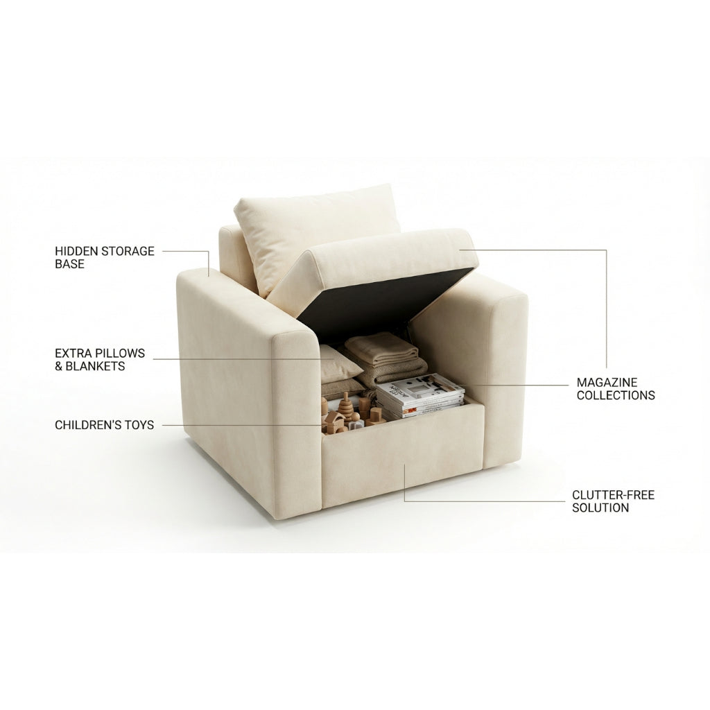 Kinami - Ajeg - Sofa 1 Seater Narumi Minimalis / Sofa Anti Cakar dengan Hidden Storage Tempat Penyimpanan Tersembunyi - gambar 2