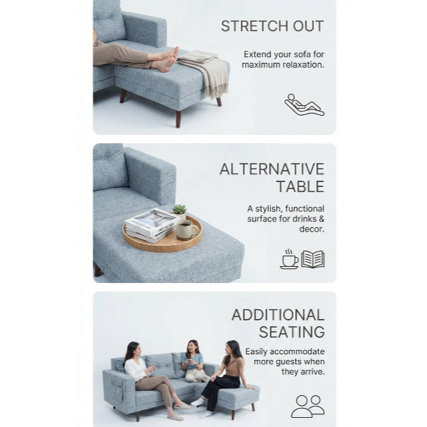 Kinami - Ajeg - Sofa 3 Seater Sudut Chio / Sofa Untuk 3 Orang Desain Modern Minimalis / Sofa Sudut 3 Dudukan Full Busa Untuk Selonjoran - gambar 8