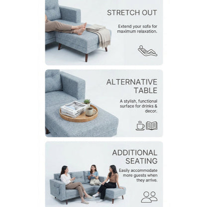 Kinami - Ajeg - Sofa 3 Seater Sudut Chio / Sofa Untuk 3 Orang Desain Modern Minimalis / Sofa Sudut 3 Dudukan Full Busa Untuk Selonjoran - gambar 8