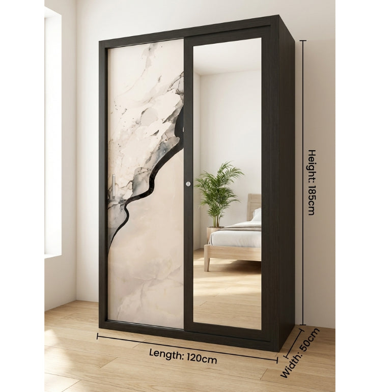Lemari Pakaian Sliding Door 2 Pintu Jumbo - Lemari Pakaian Full Kaca Cermin Mirror Besar 1 Badan Minimalis Modern - gambar 8