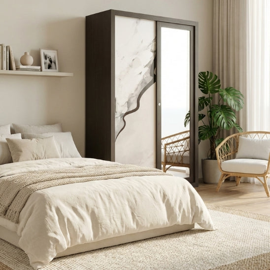 Lemari Pakaian Sliding Door 2 Pintu Jumbo - Lemari Pakaian Full Kaca Cermin Mirror Besar 1 Badan Minimalis Modern - gambar 1