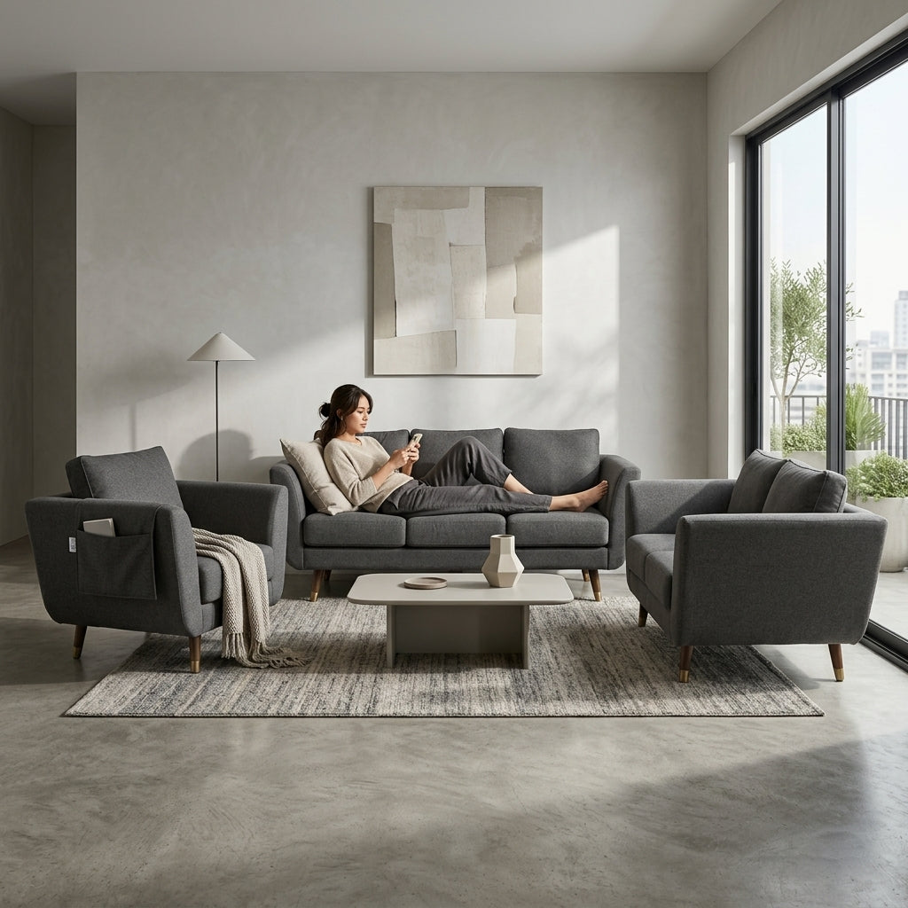 Kinami - Ajeg - Sofa Set 3-2-1 Seater Aiko Anti Cakar / Sofa Minimalis Modern Empuk dan Santai Gaya Japandi - gambar 4
