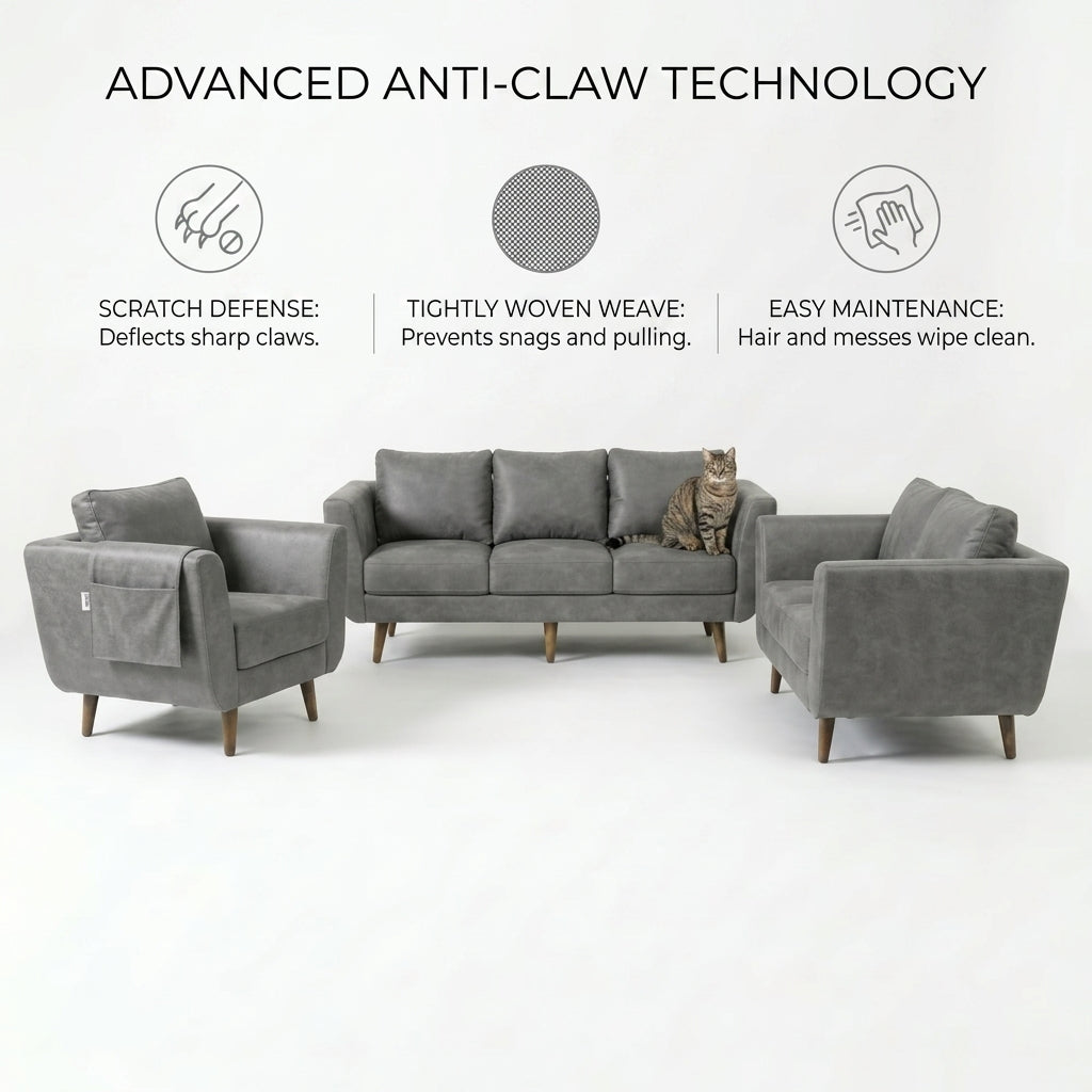Kinami - Ajeg - Sofa Set 3-2-1 Seater Aiko Anti Cakar / Sofa Minimalis Modern Empuk dan Santai Gaya Japandi - gambar 7