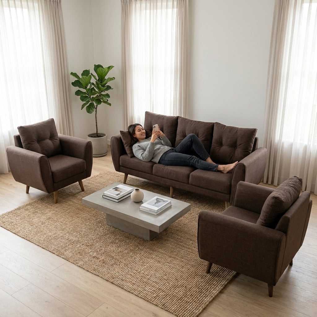 Kinami - Ajeg - Sofa Set 3-1-1 Seater Kobe Anti Cakar / Sofa Untuk Ruang Tamu Minimalis Modern / Kursi Empuk dan Santai Gaya Japandi - gambar 4