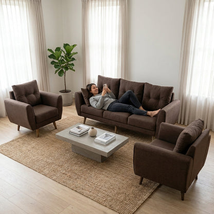 Kinami - Ajeg - Sofa Set 3-1-1 Seater Kobe Anti Cakar / Sofa Untuk Ruang Tamu Minimalis Modern / Kursi Empuk dan Santai Gaya Japandi - gambar 4