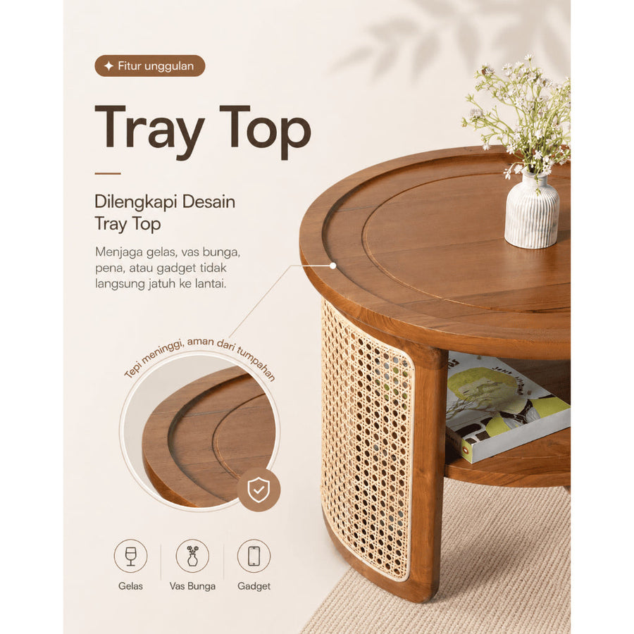 Kagumi - Ajeg - Meja Tamu Gina Bulat / Coffee Table Minimalis Modern - gambar 2