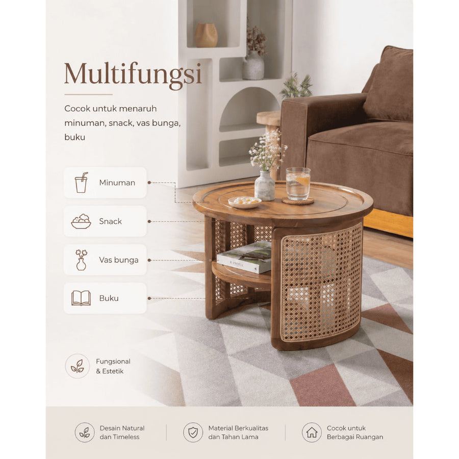 Kagumi - Ajeg - Meja Tamu Gina Bulat / Coffee Table Minimalis Modern - gambar 6