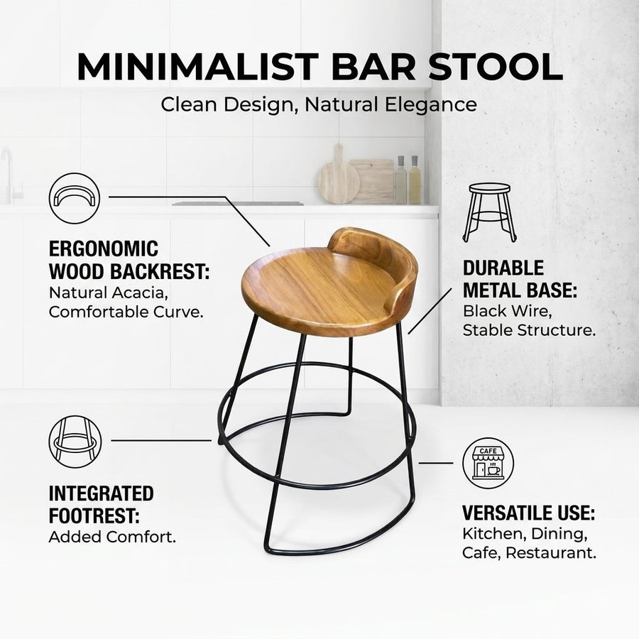 Kagumi - Ajeg - Kursi Bar Rangka Besi Dudukan Full Jati Untuk Cafe / Bangku Minimalis / Stoolbar Untuk Bar Cafe dan Restoran - gambar 4