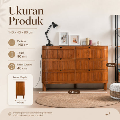 Kagumi - Ajeg - Buffet 6 Laci Noa N2 / Lemari Kayu Jati / Rak Penyimpanan Modern Minimalis - gambar 7