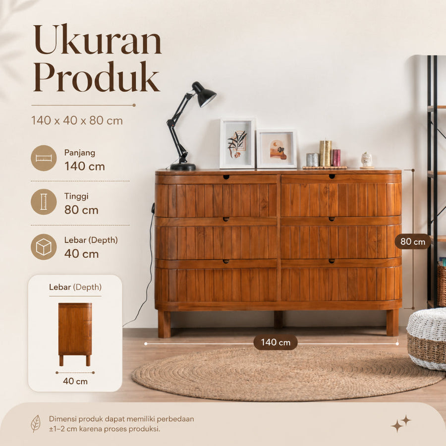 Kagumi - Ajeg - Buffet 6 Laci Noa N2 / Lemari Kayu Jati / Rak Penyimpanan Modern Minimalis - gambar 7