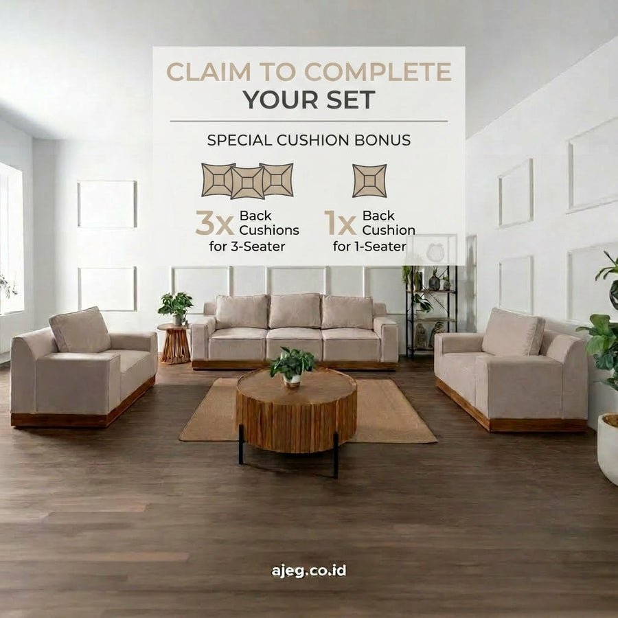 Kinami - Ajeg - Sofa Set 3-1-1 Seater Shizu Anti Cakar / Sofa Untuk Ruang Tamu Minimalis Modern / Kursi Empuk dan Santai Gaya Japandi - gambar 4