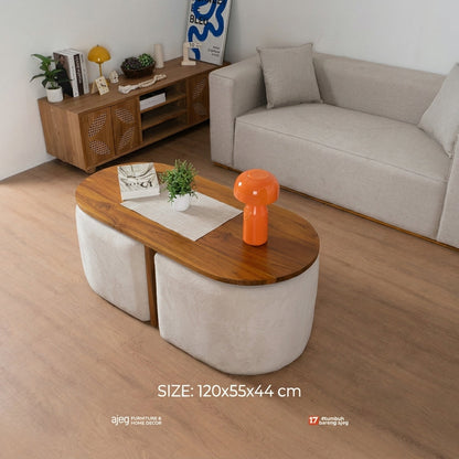Kagumi - Ajeg - Meja Tamu Kayu Moana / Coffee Table Plus Set Stool Kotak Minimalis - gambar 5