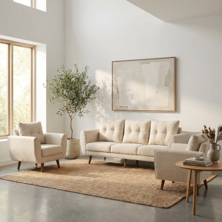 Kinami - Ajeg - Sofa Set 3-1-1 Seater Kobe Anti Cakar / Sofa Untuk Ruang Tamu Minimalis Modern / Kursi Empuk dan Santai Gaya Japandi - gambar 2